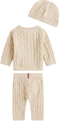 Obrázek produktu pro Dětská sada Tommy Hilfiger: kalhoty, svetřík a čepice, béžová (barva písku), velikost 86