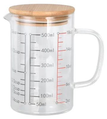 Image de Verre doseur en verre, 500 ml, en verre borosilicaté, avec bec en forme de V et couvercle en bambou