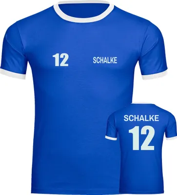 Produktbild von multifanshop Kontrast T-Shirt - Schalke - Trikot Nummer 12, blau/weiß, Größe M