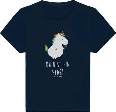 Produktbild von Mr. & Mrs. Panda Babyshirt Einhorn Sänger 24. - 36. Monat - French Navy - Geschenk,  Baby T-Shirt, Unicorn, Shirt, Geburtstag, Einhörner, Oberteil, Disco, Top, Party