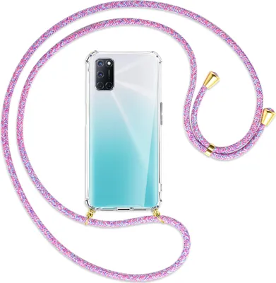 Produktbild von Handykette Backcover-Schutzhülle mit Band (Metall goldfarben) für Oppo A52 / A72 / A92 - lila/rosa/blau