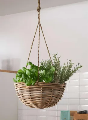 Produktbild von Pflanzampel "Koboo Grey" aus Rattan, grau, handgefertigt, Blumenampel, Hängeampel