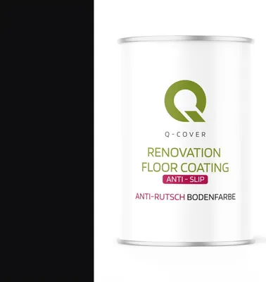 Produktbild von Q-COVER Anti-Rutsch Bodenfarbe 1 L Matt – Tiefschwarz RAL 9005 – Rutschfeste Garagen- & Kellerfarbe für Beton, abriebfest, wasserbasiert, für Innenbereiche