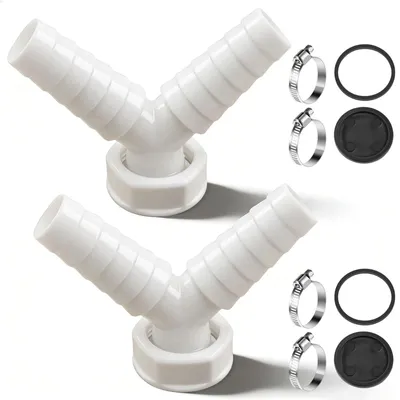 2er-Set Waschmaschinen-Abflussadapter, 1 Zoll, Doppelanschluss, 4 Schellen