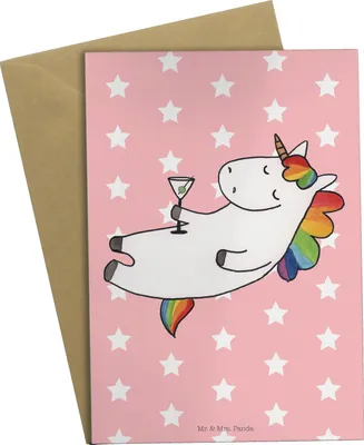 Produktbild von Mr. & Mrs. Panda Grußkarte Einhorn Cocktail - Rot Pastell - Geschenk, glückwunschkarten, Caipirinha, Unicorn, Party, Spruch, Einhörner, Grußkarten, einladungskarten