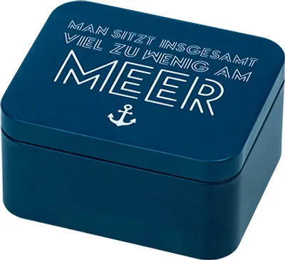 Produktbild von BIRKMANN Geschenkbox mit Spruch, blau, 12 x 10 cm, H 6 cm, aus robustem Weißblech, 438217