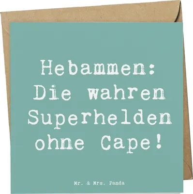 Produktbild von Mr. & Mrs. Panda Klappkarte Spruch Hebamme Superheld - Meeresbrise - Geschenk, Geschenke für Berufstätige, Beruf, Grußkarte, faltkarte, Mutter, personalisierte