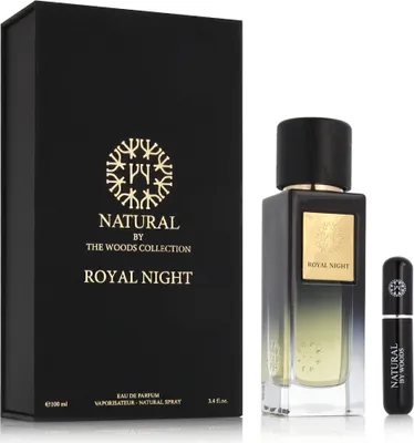A black box and two perfume bottles are displayed against a white background.