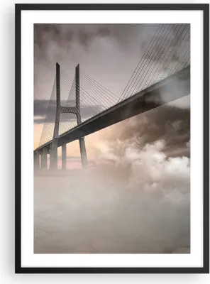 Produktbild von Gerahmtes Poster - Schwarzer Rahmen - Brücke Nebel Wasser - 50x70 cm - Wand Bild - Wanddeko - Wandbilder - Kunstposter - Wandposter - Bilderrahmen - Bilder - Kunstdruck - Wandbild - P2BPA50x70-3525