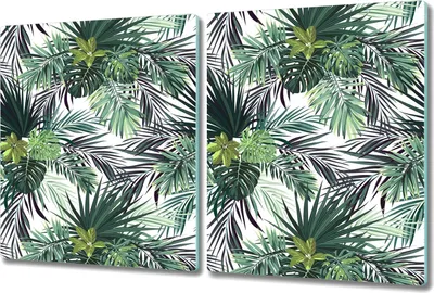 Produktbild von Glas-Herdabdeckplatte Glaskeramikkochfeld-Abdeckung Spritzschutz - 2x 40x52 cm - Tropische Blätter