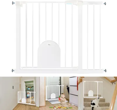 Image de UISEBRT Barrière de sécurité pour bébés Sans percer Barrière avec porte coulissante pour chiens et chats Barrière de sécurité Taille : 95-105 cm Blanc