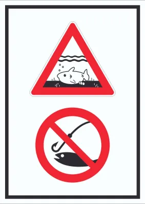Produktbild von Achtung Laichzeit Laichschonbezirk Angeln verboten hochkant Symbol Schild A2 Rückseite selbstklebend