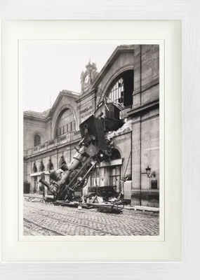 Produktbild von Züge Gerahmtes Bild Mit Edlem Passepartout | Wand-Bilder | Im Bilderrahmen - Zugunglück Am Bahnhof Montparnasse, Paris, Frankreich, 1895 (40 x 30 cm)