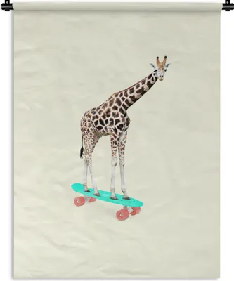 Produktbild von MuchoWow® Wandteppich Wandbehang Giraffe - Muster - Skateboard - Rosa - Tiere 60x80 cm Tapisserie Dekoration Wandtuch - Decke - Wandtücher - Wohne