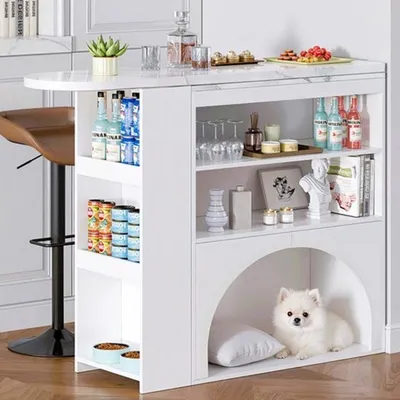 Immagine prodotto di Tavolo allungabile effetto marmo bianco, di dimensioni compatte, ideale per piccoli spazi