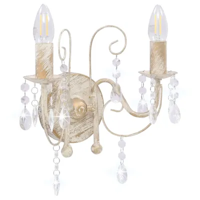 Zdjęcie produktu dla Lampa Ścienna Z Koralikami, Antyczna Biel, 2 Żarówki E14 Lumarko!