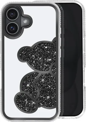 Produktbild von Avizar, Apple iPhone 16 Plus Glitter-Hülle mit Bärenmotiv und Strasssteinen, Schwarz