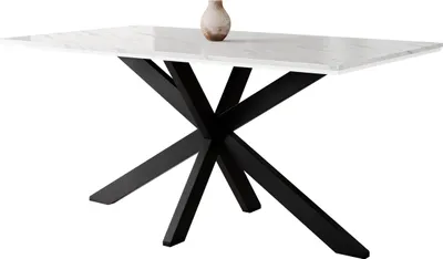 Produktbild von MIRJAN24 Esstisch Wero, Design Tisch, Stilvoll Esszimmertisch, Esszimmer (Farbe: Marmor Bianco / Weiß Hochglanz + Schwarz)