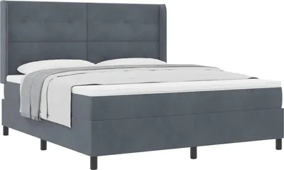 Image de Lit à ressorts avec matelas Gris foncé 180 x 200 cm Velours
