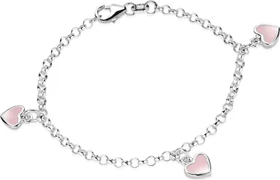 Produktbild von MATERIA Kinderarmband Mädchen Herz rosa - 925 Silber Armkettchen Kinder mit Emaille 16cm in Schmuck Box SA-100