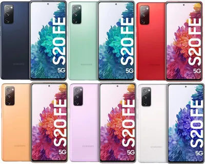 A collage of Samsung Galaxy S20 FE 5G smartphones in various colors.