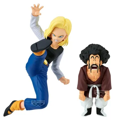 Immagine prodotto di Banpresto Dragon Ball Z, set da collezione "Match Makers" con i personaggi C18 e Mr. Satan, due figure alte rispettivamente 11 e 8 cm