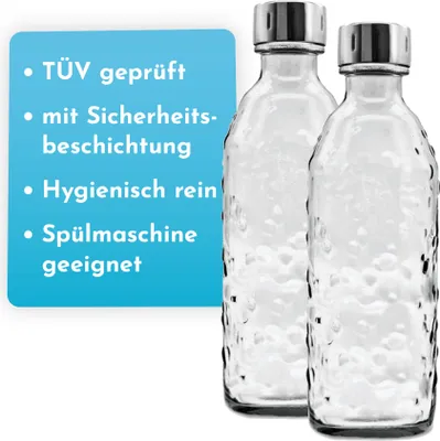 Produktbild von SodaBär Glasflasche (Doppelpack) für Wassersprudler (SodaStream*,Aarke*,uvm.) 0,7 l mit TWIN SECURE, Transparent