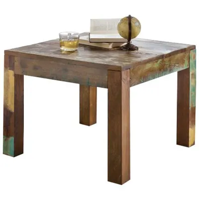 Produktbild von Couchtisch KALKUTTA 60 x 47 x 60 cm, Massivholz Beistelltisch Shabby-Chic, Wohnzimmer Tisch aus Bootsholz, Sofatisch quadratisch