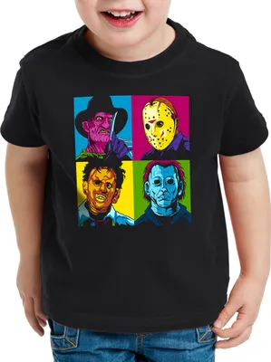 Produktbild von style3 Pop-Art Grusel Kinder T-Shirt freddy jasonn michael leatherface warhol