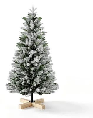 Obrázok produktu pre XMTECH Umelý vianočný stromček, výška 150 cm, s imitáciou snehu, vyrobený z PE a PVC, s dreveným podstavcom
