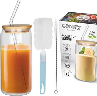 Productafbeelding van CAMRY glazen beker met deksel en rietje | CR4426