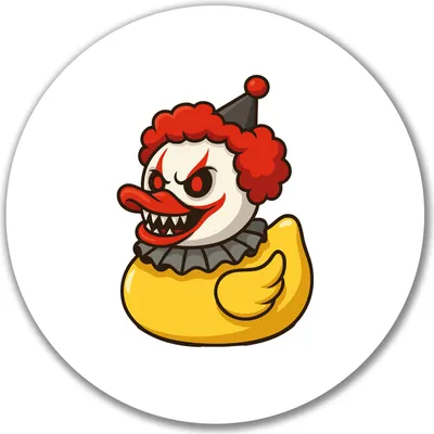 Produktbild von Huuraa Aufkleber Quietscheente Horrorclown Gummiente Gruselclown 10cm rund Sticker Geschenkidee