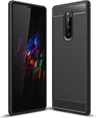 Produktbild von Sony Case Handyhülle Cover TPU Case Schutzhülle Case Handy Bumper Carbon Optik Schale Etui, Farbe:Schwarz, Modell wählen:Sony Xperia 8