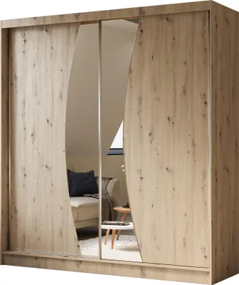 Image de BEAUTYSOFA armoire moderne avec portes coulissantes VOX 200 cm - Armoire avec miroir et portes coulissantes (chêne Artisan)