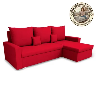Produktbild von KomfortWelt24 Ecksofa mit Schlaffunktion und praktischem Bettkasten - Bequemer Eckcouch 216x134 cm L-Form MONDO Rot