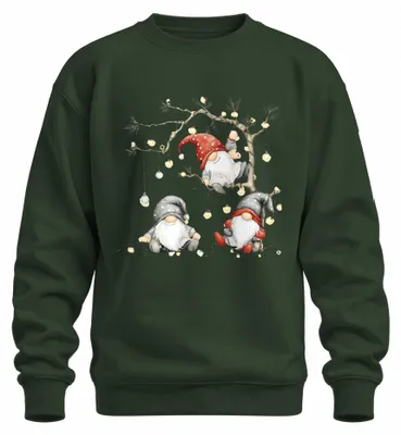 Image de Guirlande lumineuse de Noël, style scandinave, motif "Tomte" ou "Nisse", sweat à capuche ou pull, couleur vert bouteille, taille M