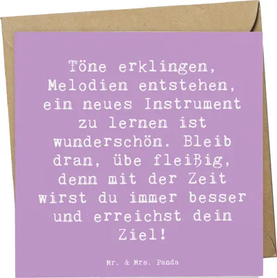 Produktbild von Mr. & Mrs. Panda Glückwunschkarte Spruch Ein neues Musikinstrument lernen - Lavendeltraum - Geschenk, Lernprozess, doppelkarte, Klappkarte, Töne, Trost, faltkarte