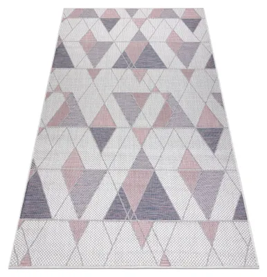 Zdjęcie produktu dla Dywan SZNURKOWY SIZAL SION Geometryczny, Trójkąty 3006 płaskie tkanie ecru / róż wielokolorowy 140x190 cm
