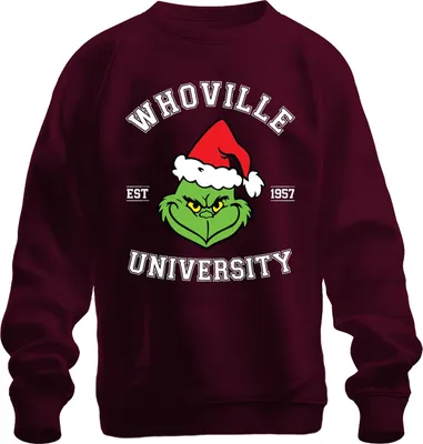 Immagine prodotto di WHOVILLE UNIVERSITY Grinch Christmas Funny Gift 1957 Retro Unisex Felpa Pullover, Borgogna, XL