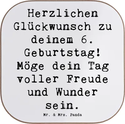 Produktbild von Mr. & Mrs. Panda Untersetzer für Gläser Spruch 6. Geburtstag - Weiß - Geschenk, Holzuntersetzer, Happy Birthday, Tassenuntersetzer, feiern, Coaster, Tischuntersetzer