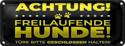 Produktbild von Blechschild Hund Achtung freilaufende Hunde 27x10cm Dekoration