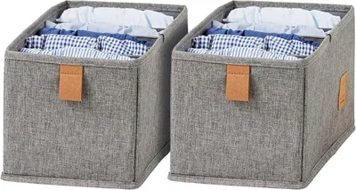 Imagen del producto de Juego de cajas de almacenamiento, 2 unidades, color gris, 6 compartimentos, 15x30x15 cm, para ropa interior