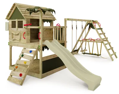 Produktbild von Spielturm FATMOOSE TikaTaka Town XXL mit SurfSwing, salbeigrün/olivgrün