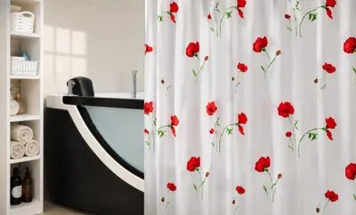Produktbild von OBI Deco-Line Poppy Duschvorhang 180 x 200 cm Mohnblumen Rot Textil Polyester