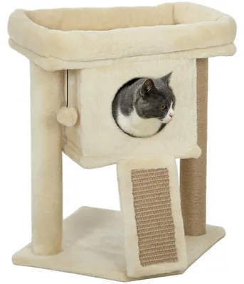 Productafbeelding van Kattenkrabpaal - Kleine kattenboom met kattenhol - 57 cm - Drie niveaus - Jute - Ligplatform - Beige