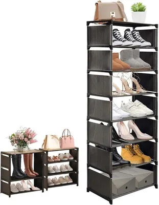 Immagine prodotto di Portascarpe in tessuto non tessuto a 8 ripiani - nero - 42 x 26 x 124 cm