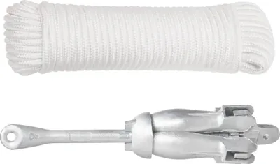 A coiled white rope is shown above a silver anchor.