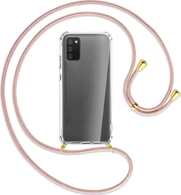 Produktbild von Handykette Backcover-Schutzhülle mit Band (Metall goldfarben) für Samsung Galaxy A02s - roségold
