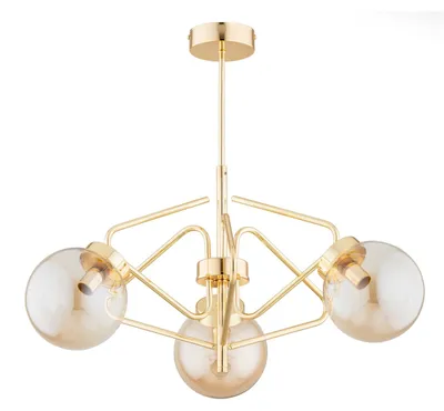 Produktbild von Deckenleuchte Glas Metall E14 56 cm breit in Gold 3-flammig Kugelschirm Modern Deckenlampe