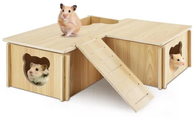 Image de Cachette pour hamster, jouet en bois pour cage, avec escaliers, pour hamsters